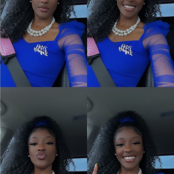 Royal Blue petite mesh sleeve dress - Picture 4 of 4